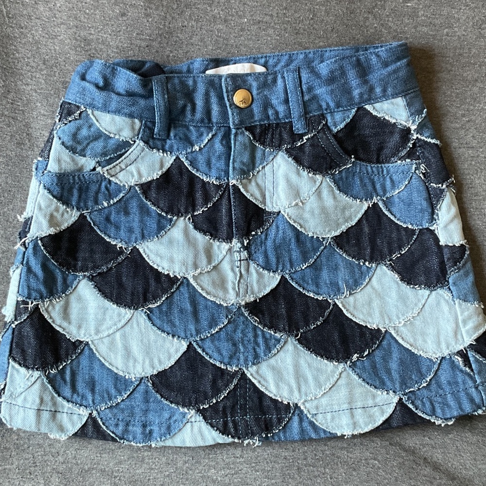 Chloe Kids Denim Skirt with Blue Scallop Design 4t/4y